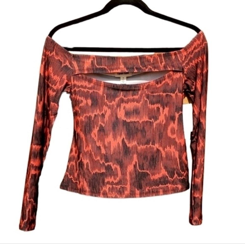 Open Edit Swirly Retro Silky Soft Red Blouse NWT